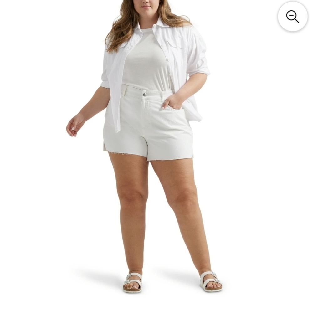 Plus Size 26 Lee Womens Heritage High Rise Loose Fit White Shorts Casual Outdoor